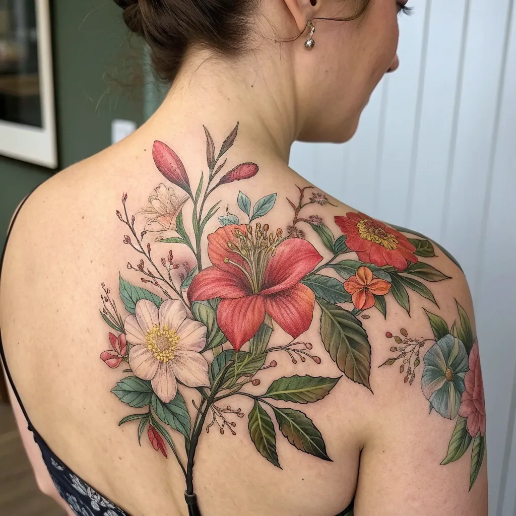 Floral Tattoo Design on Back