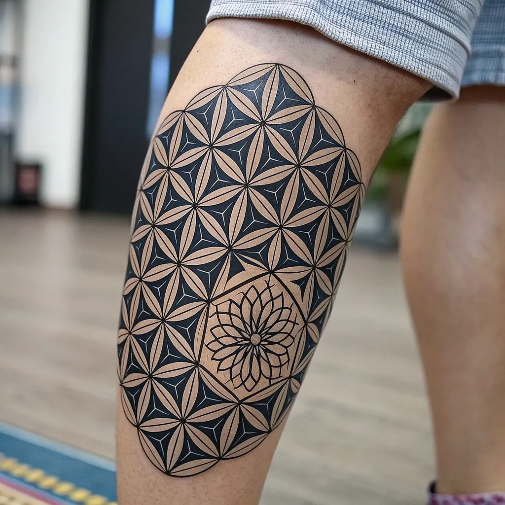 Geometric Tattoo Pattern on Leg